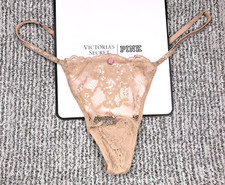 Victoria's Secret Dream Angels NWT XXL Beige Lace Shine Strap V String Panty