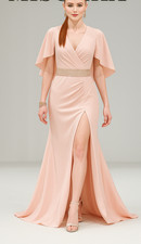 Ashley Lauren 11416 Gown Crepe Beaded Belt Overlay Runway 990 Pageant Cape sz 6