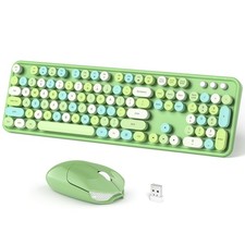 Wireless Keyboard Mouse Combo 104 Keys Full-Sized Round Keycap Green 1 PCS