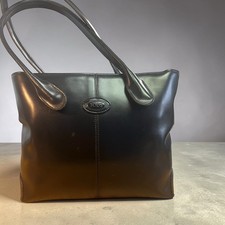 Vintage Tod s Black Leather Tote Bag Italy Top Handle Shoulder Purse Large