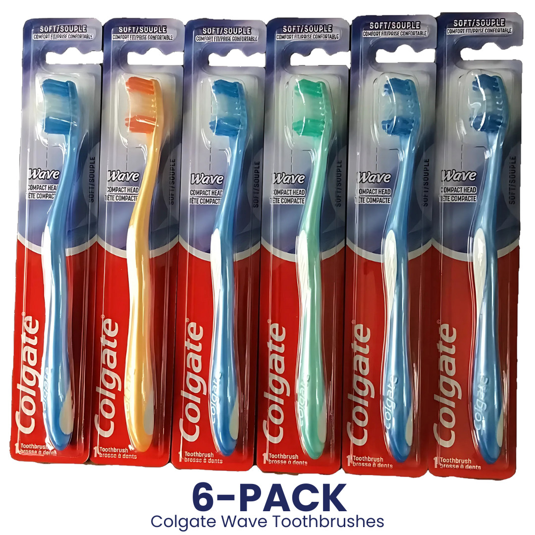 6-PACK! Colgate Wave Toothbrushes, Soft, Compact Head, Adult, Assorted Colors