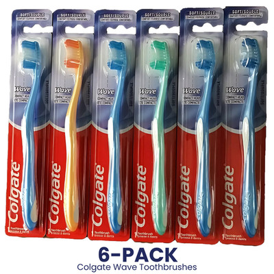 6-PACK! Colgate Wave Toothbrushes, Soft, Compact Head, Adult, Assorted Colors