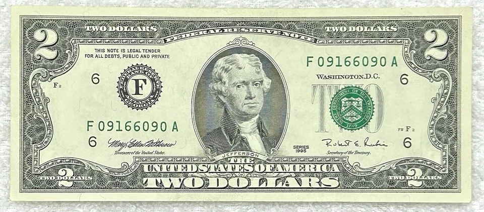 09166090 - Fancy Flipper Serial - 1995 $2 Federal Reserve Note XF - Image 2 of 3