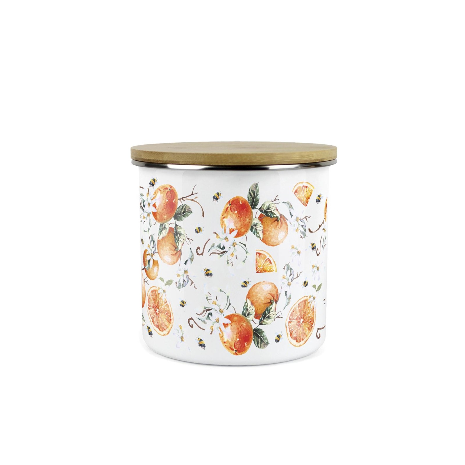 Tangerines Storage Canister - Vibrant Citrus Enamel Kitchen Container Jar Gift