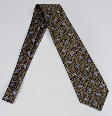Robert Talbott Seven Fold Hand Made Silk Tie Leopard Geometric Blue Gold 2/40