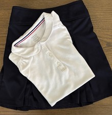 French Toast girls uniform-White Shirt 14-16 Navy Blue Skort 10/12 Stretch Waist