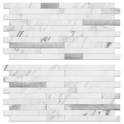 AULIGET 20 Sheets White Marble Look Faux Stone Peel and Stick PVC Wall Tile