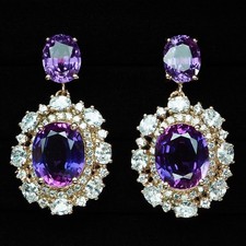 BLUE PURPLE SAPPHIRE OVAL 18.70CT 925 STERLING SILVER ROSE GOLD DANGLE EARRINGS