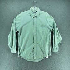 VTG Lands End Button Down Shirt Mens M 15.5 Green Micro Check Cotton USA preppy