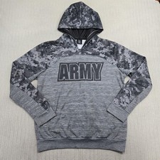 US Army Hoodie Sweatshirt Mens Medium Gray Digital Camo Pullover Fleece Military