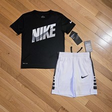 NEW Nike Little Boy Dri-fit Tee Drawstring Short Set, Black/White sz 6