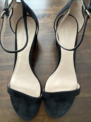  Stuart Weitzman Nudistcurve 75 Block Heel Sandal BLACK SUEDE 11 M