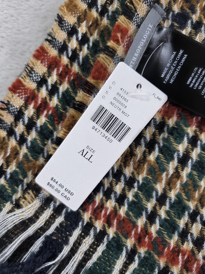 Nuevo Anthropologie Bufanda Pata de Gallo Flecos Suave Foto 4 de 4