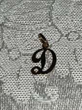 14K Solid Yellow Gold Script Letter "D" Initial Charm Pendant