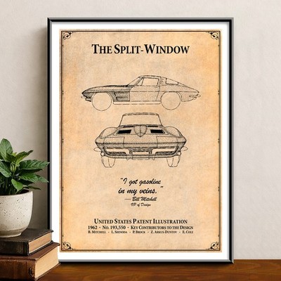 1963 American Sports Car Patent Print Split Window Coupe Schematic MCM Wall Art
