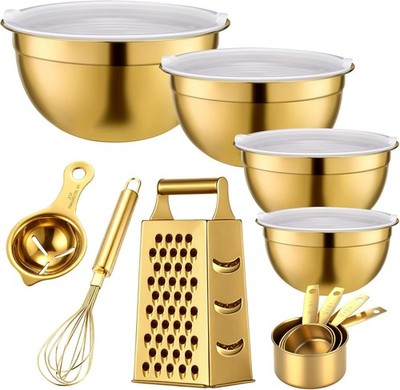 8 Pcs Gold Kitchen Accories Set Includes 1.5/2/2.8/3.6 Qt