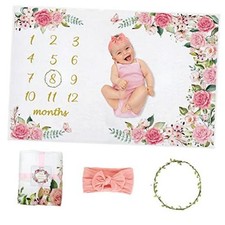 Baby Monthly Milestone Blanket Girl, Milestone Blanket for Baby Girl, Rose