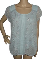 LC Lauren Conrad Blouse Womens Size Large green chiffon swiss dot mixed fabric