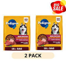 2 Pack Pedigree High Protein Adult Beef And Lamb Flavor Dry Dog Food 18 Lb