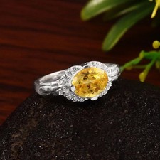 7 Ct Certified Natural Yellow Sapphire Ring In 925 Sterling Silver For All Sizes