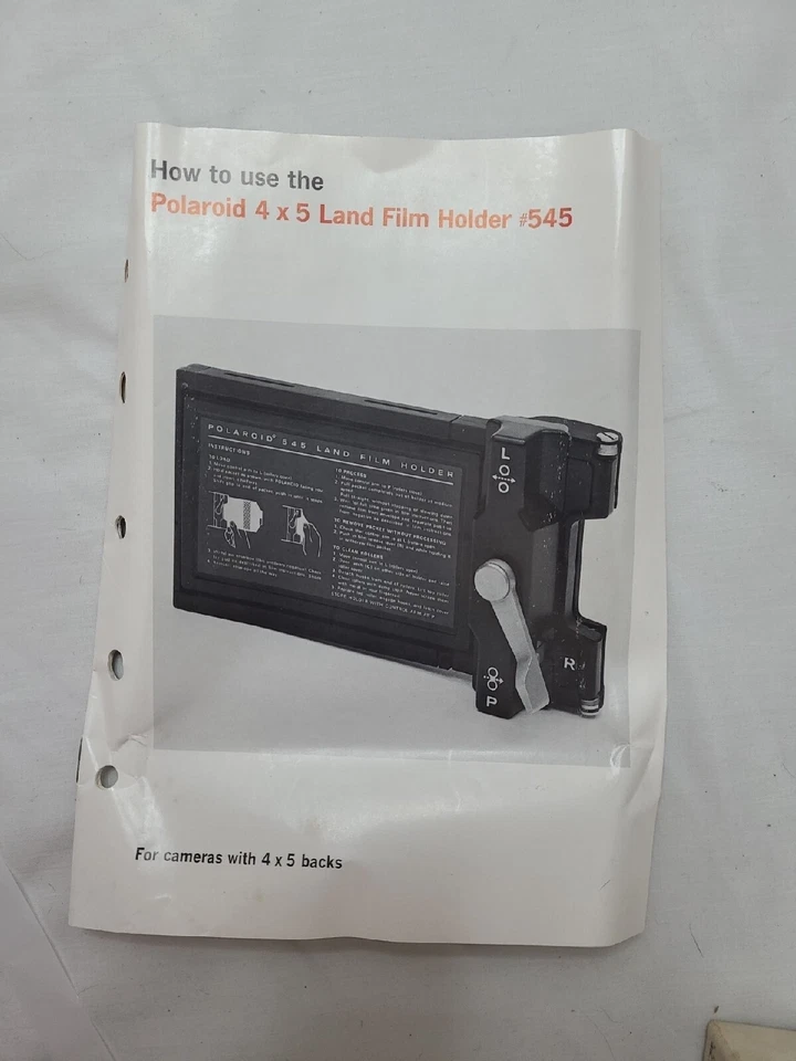 Polaroid 4x5 Land Film Holder #545 With Box and Manual and Registration Card  - Image 2 of 4