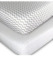 Ziggy Baby Crib Sheet Fitted Jersey Cotton(Grey Polka Dot, Chevron)2 Pack Stndrd