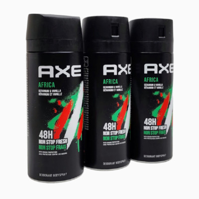 3 Pack, Axe Deodorant Body Spray Africa 150ml - Free Shipping