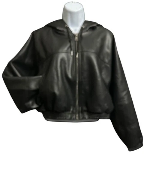 Windsor XL Coat Popular Slick Black Faux Leather Cropped Foxy Bomber Jacket NWOT - Image 4 of 4