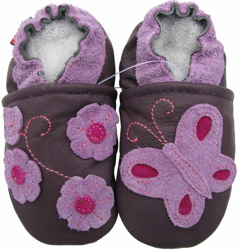 carozoo purple butterfly flowers outdoor rubber sole leather shoes up to 4 years - Picture 1 of 2