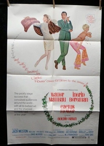 Cactus Flower 🎬 Goldie Hawn 1st Role Original Theater Comedy Movie Poster 1969