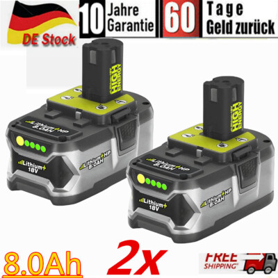 2X8,0Ah 18V Lithium Akku für RYOBI One Plus RB18L50 P108 P107 P104 DE 