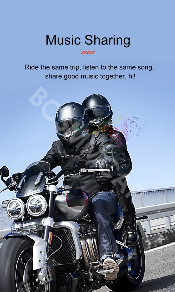 Motorcycle Bluetooth Headphones Helmet Intercom Headset LCD Display W/Flashlight - Image 3 of 4