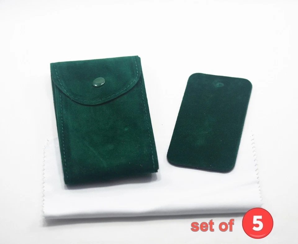 [NEW] Pack of 5 Green Velvet Watch Pouch w/ Premium Microfiber Cloths - Image 2 of 3