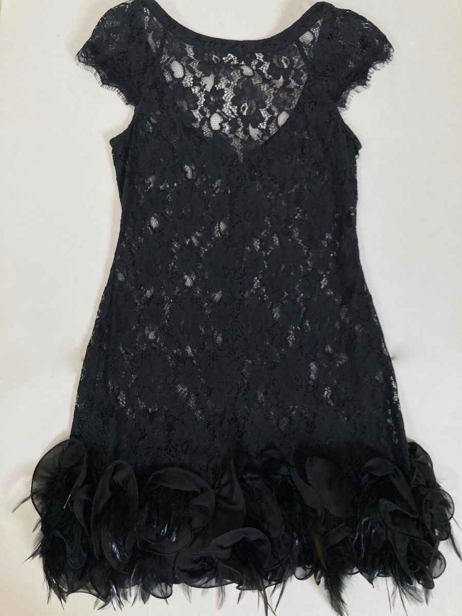 NWT Jessica Simpson Lace Feather-Hem Black Dress Sz 4 $188 | eBay