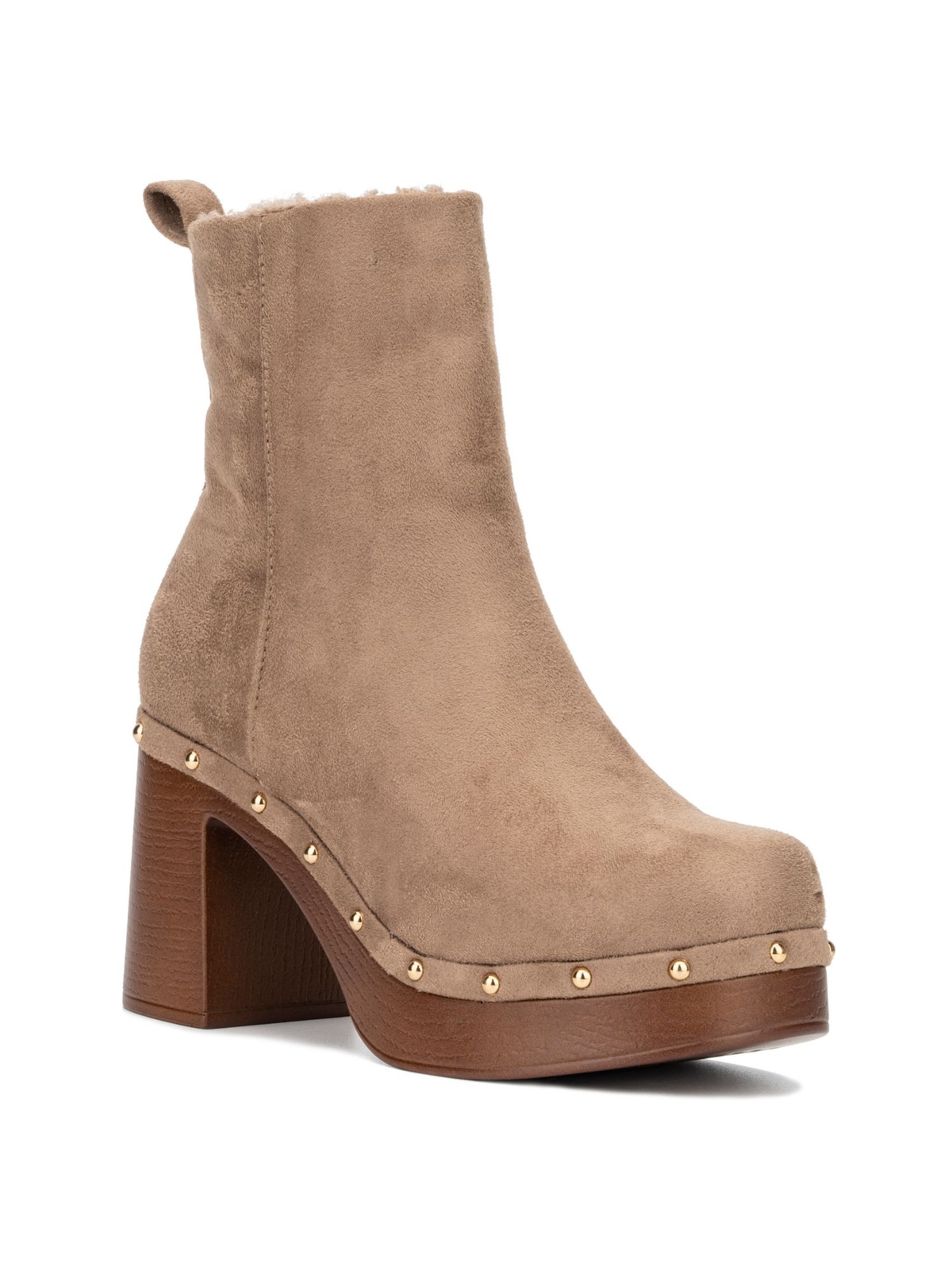 Женские бежевые сапоги Vanna NEW YORK - CO с круглым носком и наборным каблуком на молнии на высоком каблуке 10