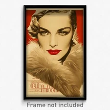 German Movie Poster - Woman Feeling Worthy, Elegant Fur Scarf (Art Print)