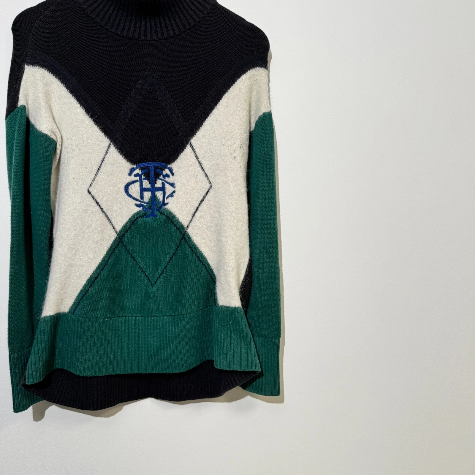 GUCCI Maglione vintage Tommy Hilfiger unisex verde nero bianco cotone taglia S astratto 9