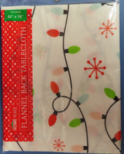 Home Place Vinyl Flannel Back Tablecloth 52" x70" White. Christmas Lights