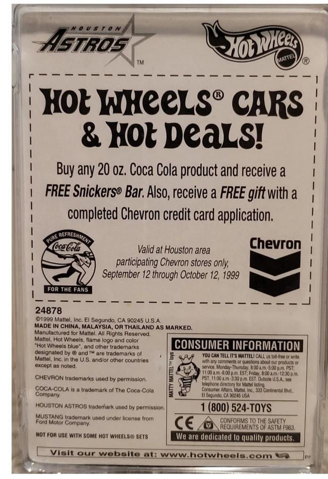 Hot Wheels Special Edition Coca-Cola Houston Astros MLB Vintage 1999 w/Protector - Image 2 of 3