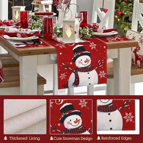 Christmas Placemats Set of 4, 12 x 18 Inch Christmas Snowman Placemats with - Picture 5 of 7