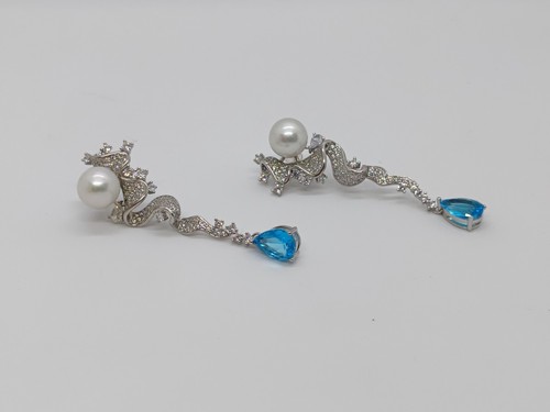 Genuine Huge Natural 14mm White Sea Pearl Earrings Drop PT950 Platinum Diamonds - Picture 16 of 24