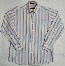 Forsyth of Canada Mens Button Down Shirt Size L Pastel Striped Wrinkle Free