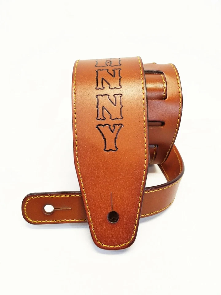 Correa de bajo de guitarra de cuero genuino de 2,5” de ancho. personalizado. mano de obra superior Foto 2 de 4