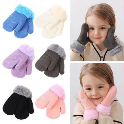 Plus Velvet Knitting Mittens Thick Full Finger Gloves Baby Gloves  Winter