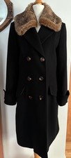 Artigiano Black Wool/cashmere Faux Fur Collar Winter Coat Size 12
