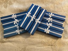 Lot of 11 Blue Satin Lined Gift Jewelry Boxes With White Ribbons 9x 1 3/4x1 1/2