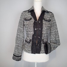 White House Black Market Tweed Blazer Jacket Metallic Sz 2 blck white w8