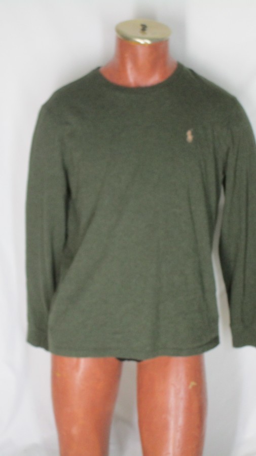 Polo Ralph Lauren verde maglia maglietta maniche lunghe L beige pony