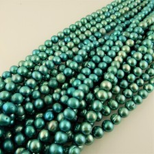 7mm - 8mm Teal, Turquoise Blue Freshwater Cultured round potato Pearls 55 beads