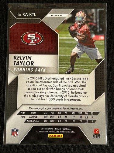 2016 Panini Prizm - Rookie Autograph Kelvin Taylor #RA-KTL Green Power Prizm /49 - Picture 2 of 2